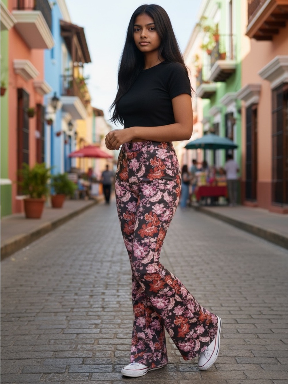 Forever 21 Faux Suede Floral Flare Leg Pants Size M NEW